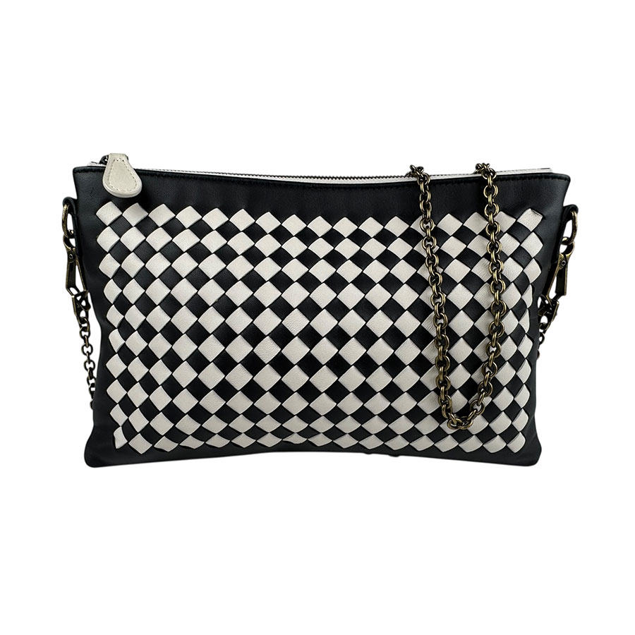 ボッテガヴェネタ BOTTEGAVENETA ショルダーバッグ チェーンウォレット イントレチャート レザー ブラック×ホワイト レディース z5421