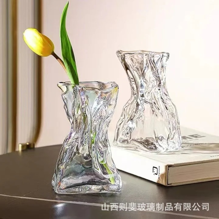 【20点セット】【送料無料】高級感シンプルで創意的で不規則な民宿花瓶透明ガラスリビングテーブル生け花水養装飾置物