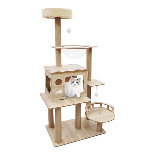 CozyMeow キャットタワー ハンモック 木製 スリムデザイン 大型猫用 老猫や肥満猫子猫向けキャットハウス
