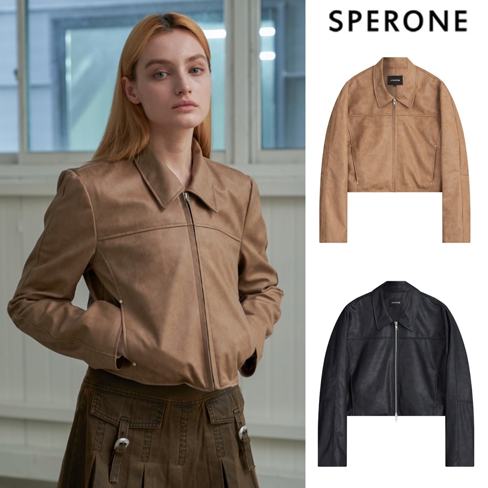 [SPERONE] Minimal Crop Vegan Leather Jacket