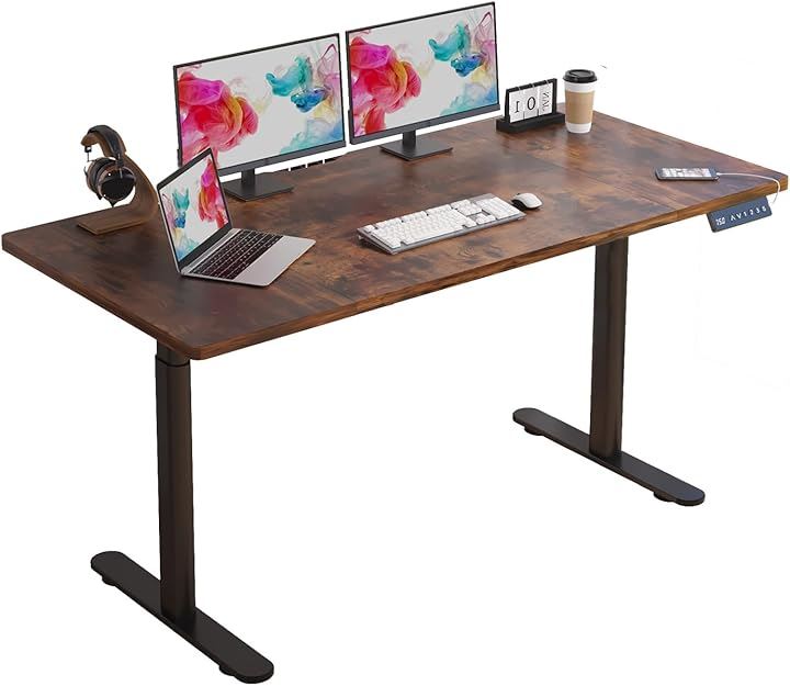 昇降デスク パソコンデスク 電動昇降式デスク モーター2基 天板幅 ゲーミングデスク 机 デュアルモータースタンディングデスク PCデスク 高さ調節可能(ブラウン, 140x76cm)