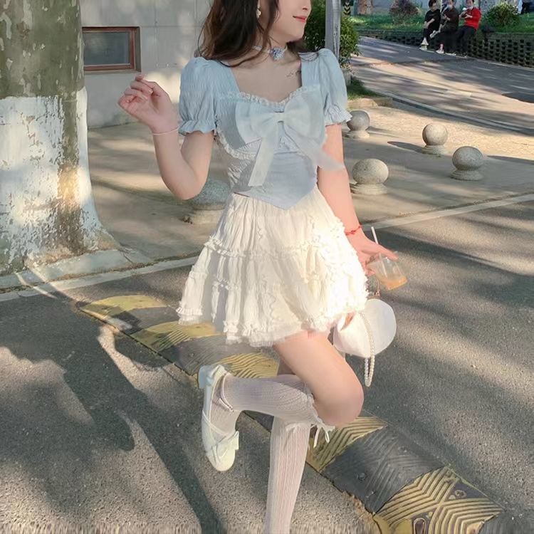 涼しく楽ちんセットアップ韓国フ今週の割引は 25% オフですァッション ワンピース ドレス 茶会レースケーキスカート女