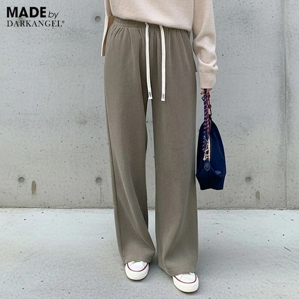 Qoo10 ダークエンジェル 裏起毛イージーワイドパンツ 無地 ポケッ