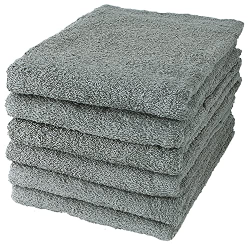 GamachaTowel バスタオル【グレー 6枚セット】 早く乾く丈夫な薄手タオル 綿100％で肌に優しい 軽くてかさばらず扱いやすい 吸水 速乾 バングラデシュ製 220g 約60120cm (