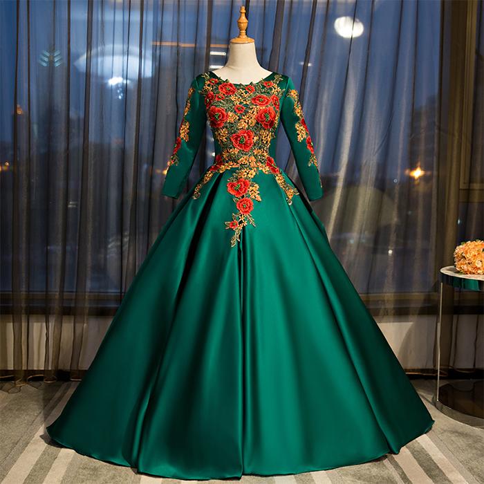 【即日発送】【赤字覚悟】ロングドレス 演奏会用カラードレス 長袖 パーティードレス 結婚式 ウェディングドレス 二次会 コンサート 花嫁 プリンセスライン エンパイア 大きいサイズ小きいサイズ ステー