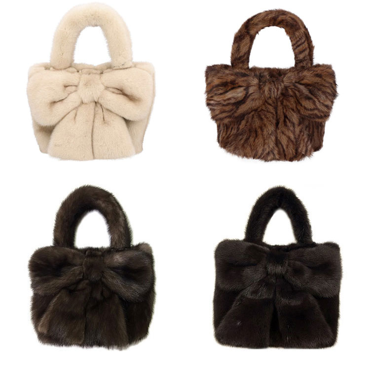 大きなリボンの ミンク ファー ハンドバッグ リボン 取り外し可能トートバッグ ミニバッグ 日本製 手提げ ファー レディース ギフト プレゼント