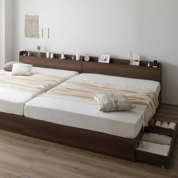 上等な 収納連結ベッド ワイドキング240 (シングル＋ダブル) ポケットコイルマットレス付き ベッド