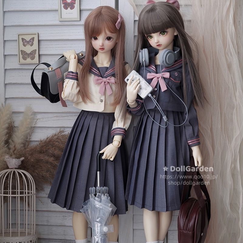ドール服 BJD 1/3 1/4 1/6 セーラー服 衣装セット ロング丈/ミニ丈スカート 洋服 5点 YOSD/MSD/MDD/kumako/SDサイズ球体関節人形用コスチューム