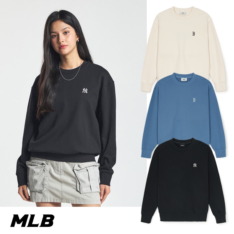 3AMTB9144 ベーシック スモールロゴ マンツーマンTシャツ ニューヨーク ヤンキース ボストン レッドソックス レディース 男女共用 レタリング 長袖 ラウンドネック Tシャツ