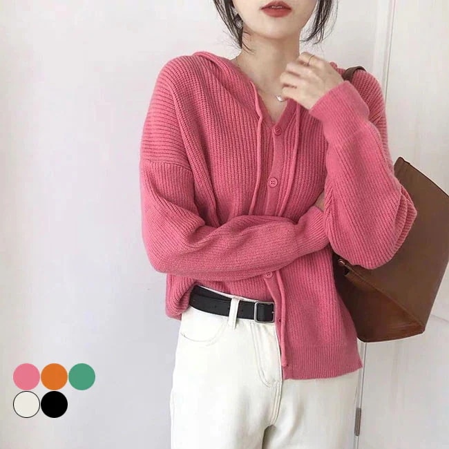 [タイムセール]カーディガンレディース秋冬ニットゆったりセーター女性用フード付きセーター長袖無地トップスシンプル紐付きカジュアルシーズンオシャレ通勤新作値下げ