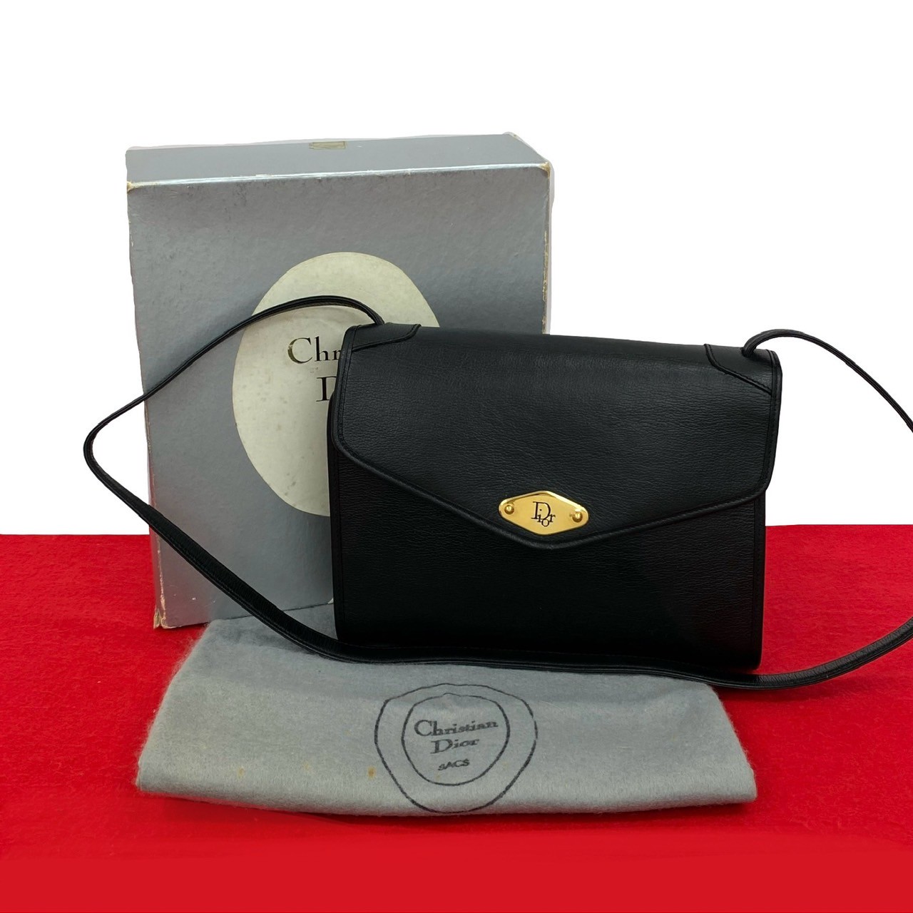 ヴィンテージ ロゴ 金具ショルダーバッグ レザー ブラック 26147