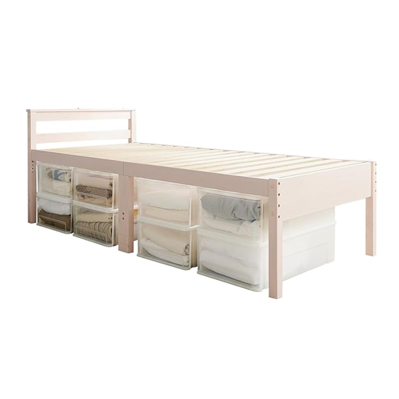 ベッド シングル 天然木 すのこ 宮棚 コンセント 付き 【床下 最大 53.5cm】耐荷重 200kg 3段階 高さ調節 幅98 奥行208 高さ67 ホワイト 1台