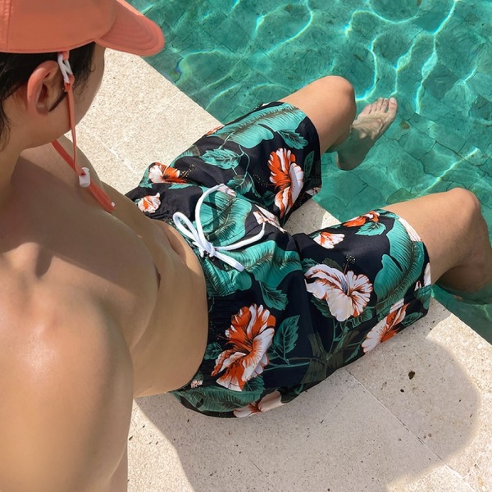 (Vivarup) オレンジフラワーメンズ水着 SW20111M トロピカルビーチボードショーツラッシュガードスウェットパンツショーツビーチウェアリゾートバケーションルック