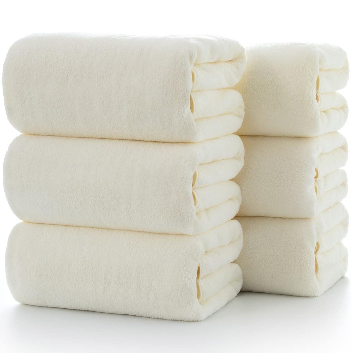 バスタオル ふわふわ 大判 [Lumimi 6枚セット アイボリー 70*140cm ] ホテル仕様 タオル 吸水速乾 柔らか肌触り エステタオル 業務用 タオル サロンタオル お風呂上がり耐久性 バ