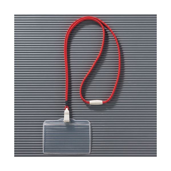 (まとめ) ライオン事務器 つりさげ名札 ヨコ型ソフトタイプ 平ひも レッド N73ER-10P 1パック(10個) (×5セット)