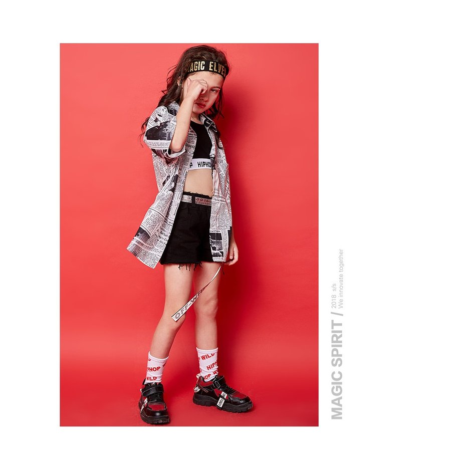 ダンス衣装 女の子供長袖シャツ 欧米風 ガールズ ヒップホップ ストリート 上下セットアップ 演出服 キッズ ダンスウェア ジュニア パンツ