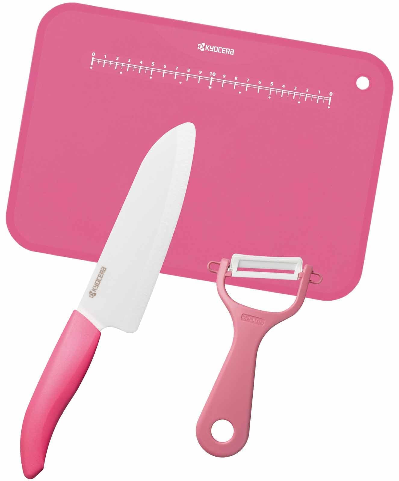 京セラ 3点 セット 包丁 ピーラー まな板 ファイン セラミック 三徳 160mm バイオ樹脂 ハンドル ナイフ ピーラー まな板 チャームピンク GF-B316CPK-AZ 【Amazon.co.