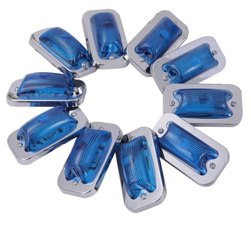 LED 24V 角型 サイド マーカー ランプ 10個セット 前開きタイプ ガラスレンズ ライト デコトラ トラック トレーラー バス ボート 軽トラ 汎用品 (ブルー)