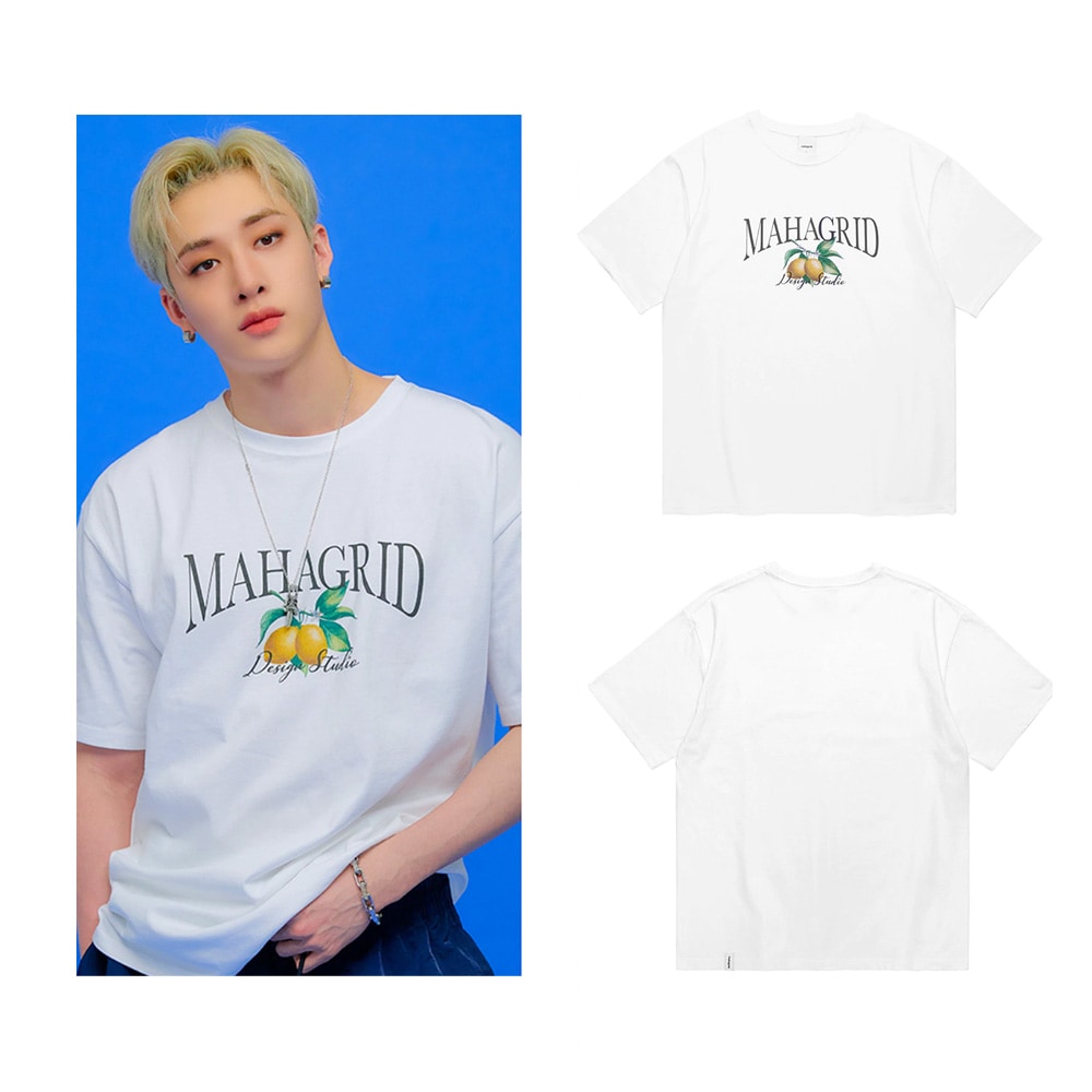 ストレイキッズ着用/ Lemon Tree Tee (White) かわいい半袖Tシャツ 男女兼用