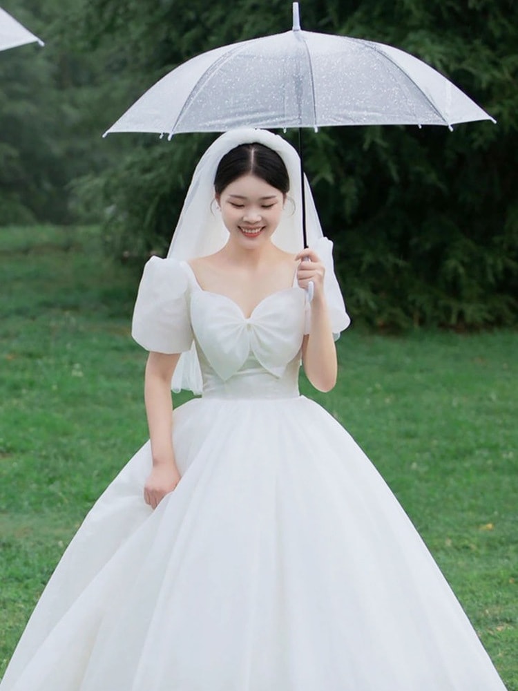 ライトウェディングドレス2025新しい花嫁ガールスモールフレンチシンシングルフロアドレスサマーフォレスト旅行写真