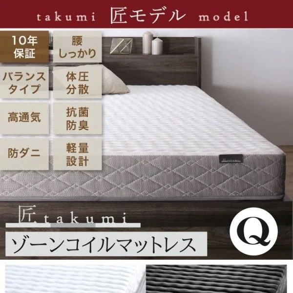 クィーンマットレス 単品 ゾーンコイルマットレス 高反発 硬め 体圧分散 スプリング ベッドマット 抗菌防臭 防ダニ 高通気3Dメッシュ