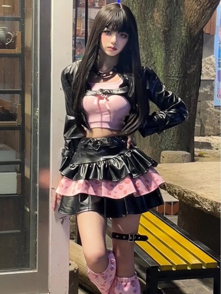 今人気の甘くクールながおしゃれなショートスリーブシャツベストトハイウエストスカート洋風3点セット愛されるドッキングワンピース公演着用ドレスハロウィンロリータワンピース