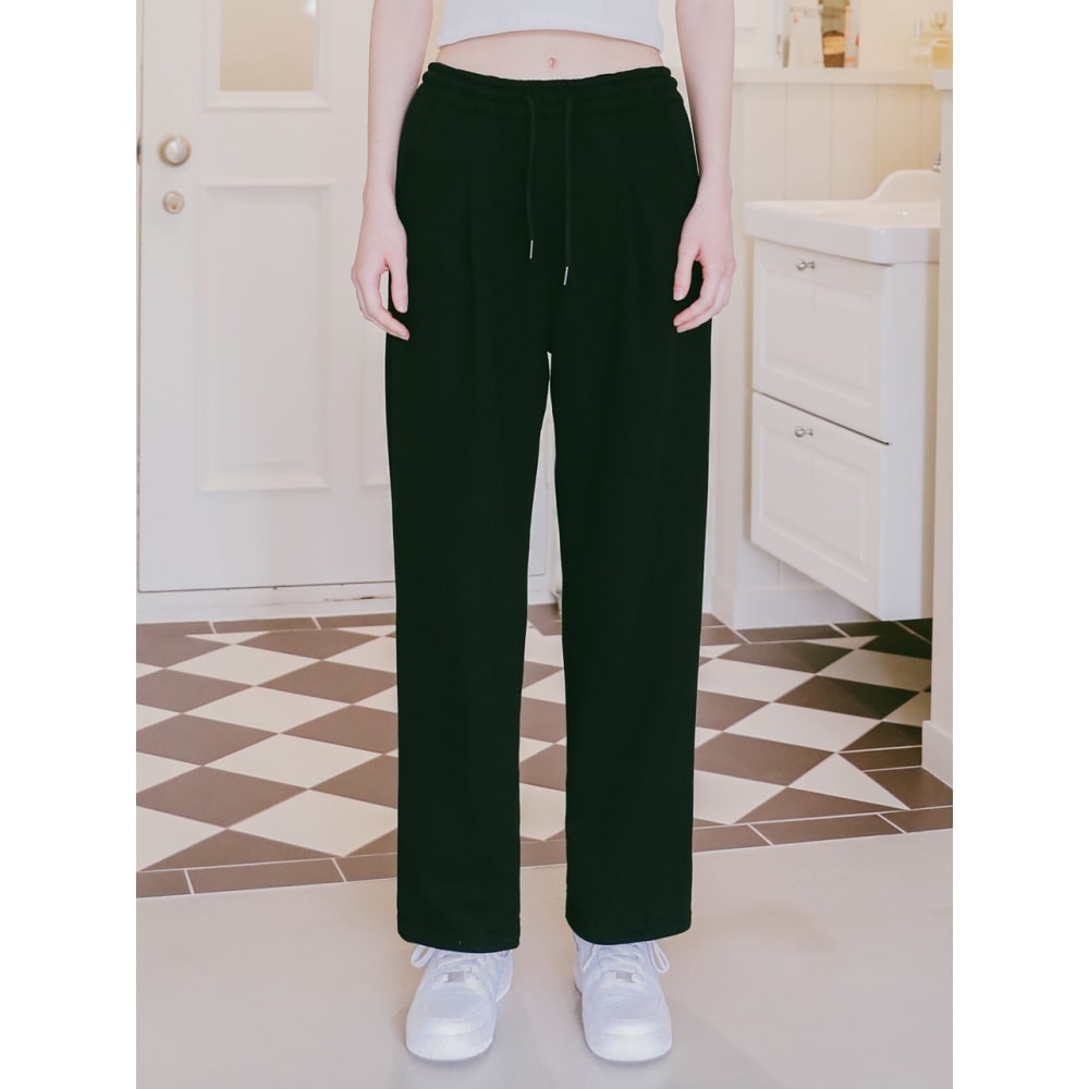 ロッシーロウ ワイドピンタックパンツ ブラックロングパンツ