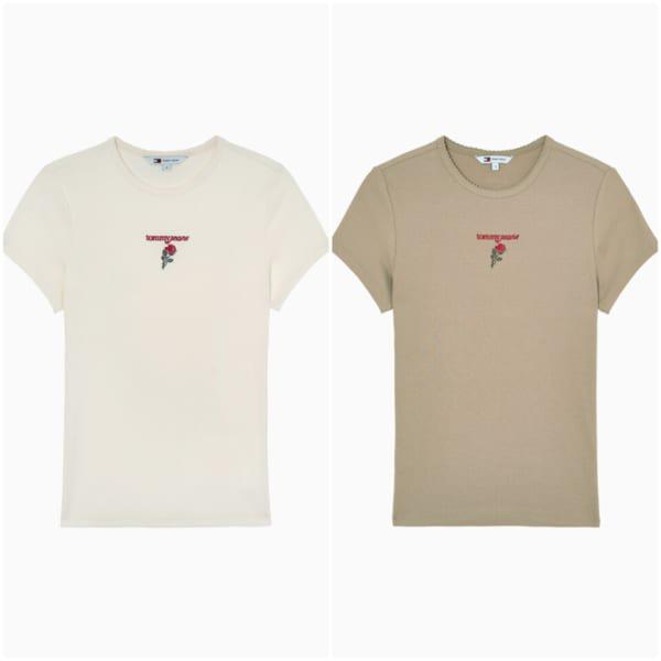 女性スリムローズリップTシャツT32F7TTO43TWT1 TOMMY JEANS