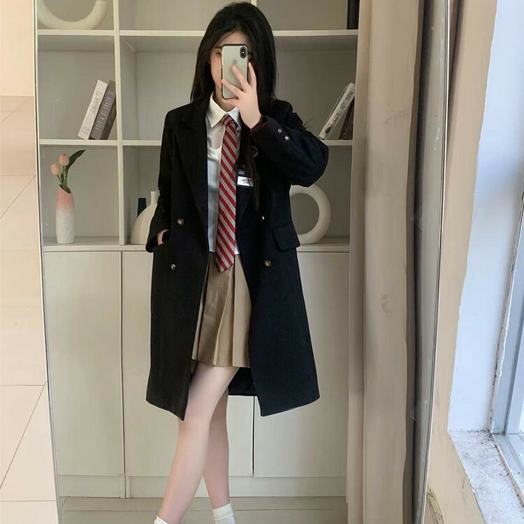ロングジャケット スクールコート ピーコート スクールジャケット 制服 学生服 長め ロングアウター セットアップ 学生制服 3点セット レディース スクール 学校 中学生 高校生 衣装 ガールズ