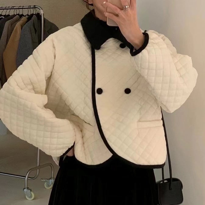 2color レディース アウター コート キルティングジャケット バイカラーパイピングコート