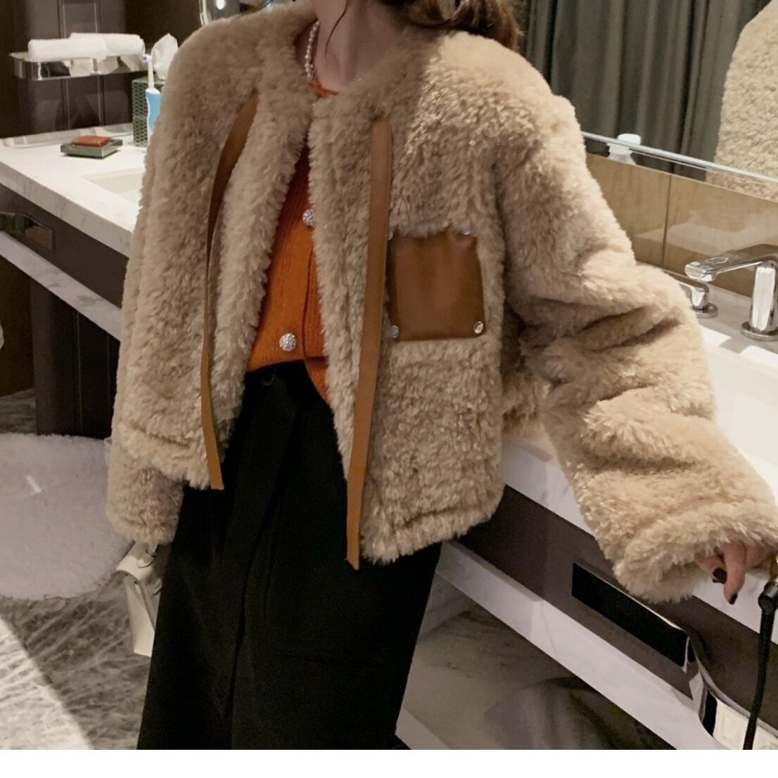 レディース コート ショートコート ファーコート 長袖 ショート丈 ファー フェイクファー レザー