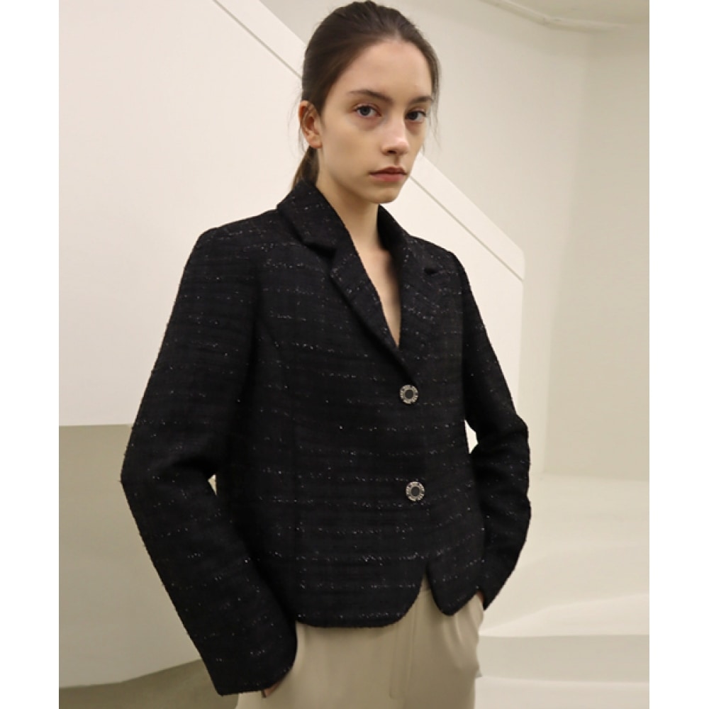 DAMAGE MNEMONICツイード2グリッタークロップブラックジャケット_ Tweed2 Glitter Crop BK JK