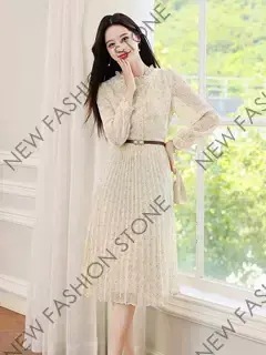 シフォンワンピースレディース2024秋の新作フレンチプリーツスカート-17