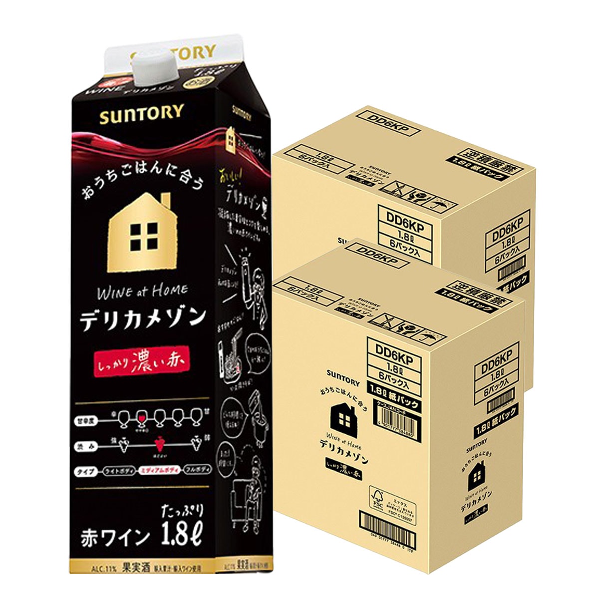 【送料無料】【2ケース販売】サントリー デリカメゾン 濃いめ 赤 1800ml 12本 パック 【北海道沖縄県東北四国九州地方は必ず送料が掛かります】