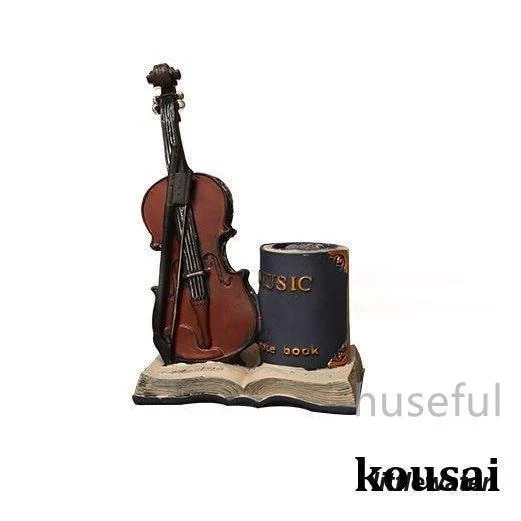 ペン立て 置物 楽器 洋書の土台 ヨーロピアンアンティーク風 おしゃれ 小物入れ レトロ風 インテリア雑貨 オブジェ(バイオリン×ブルー
