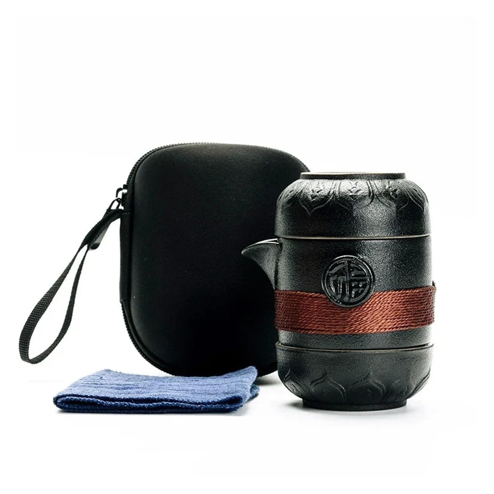 トラベルティーセット黒陶器ポータブル茶器インキュール 1 個ティーポット 2 個 バッグ Gaiwan カップコーヒーウェア