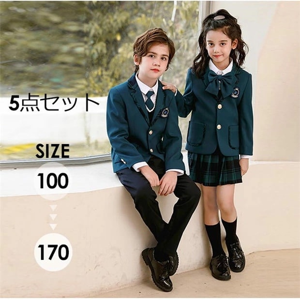 フォーマルスーツ キッズ スーツ 女の子 男の子 子供スーツ 5点セット 制服 セットアップ イギリス風 七五三 小学生 110 120 130 140 150 160 170 ジュニアスーツ