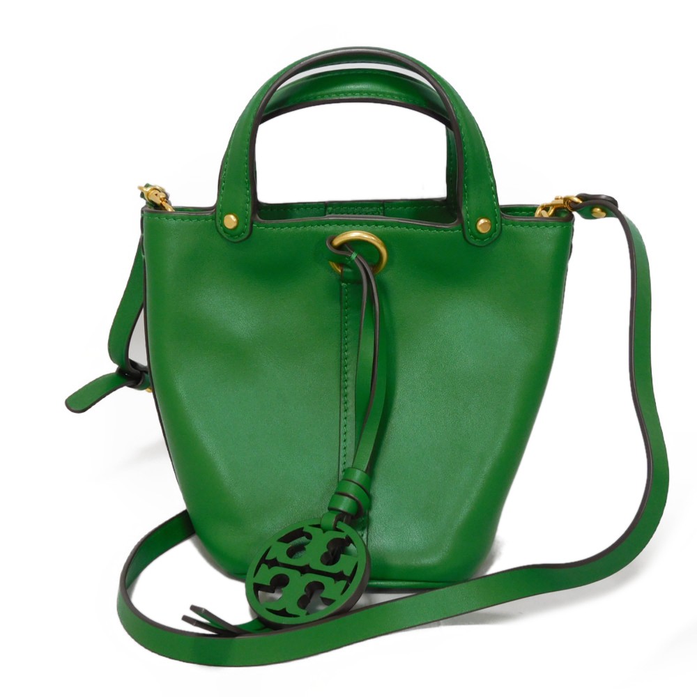 【中古】 ハンドバッグ グリーン 2WAY ショルダーバッグ ミラー ミニ バケット ダブルT ロゴ 55222 367