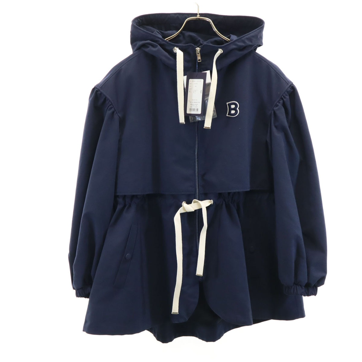 未使用 BORDERS at BALCONY ボーダーズアットバルコニー ボリュームスリーブ ショート コート 38 ネイビー ライナー付き レディース 古着