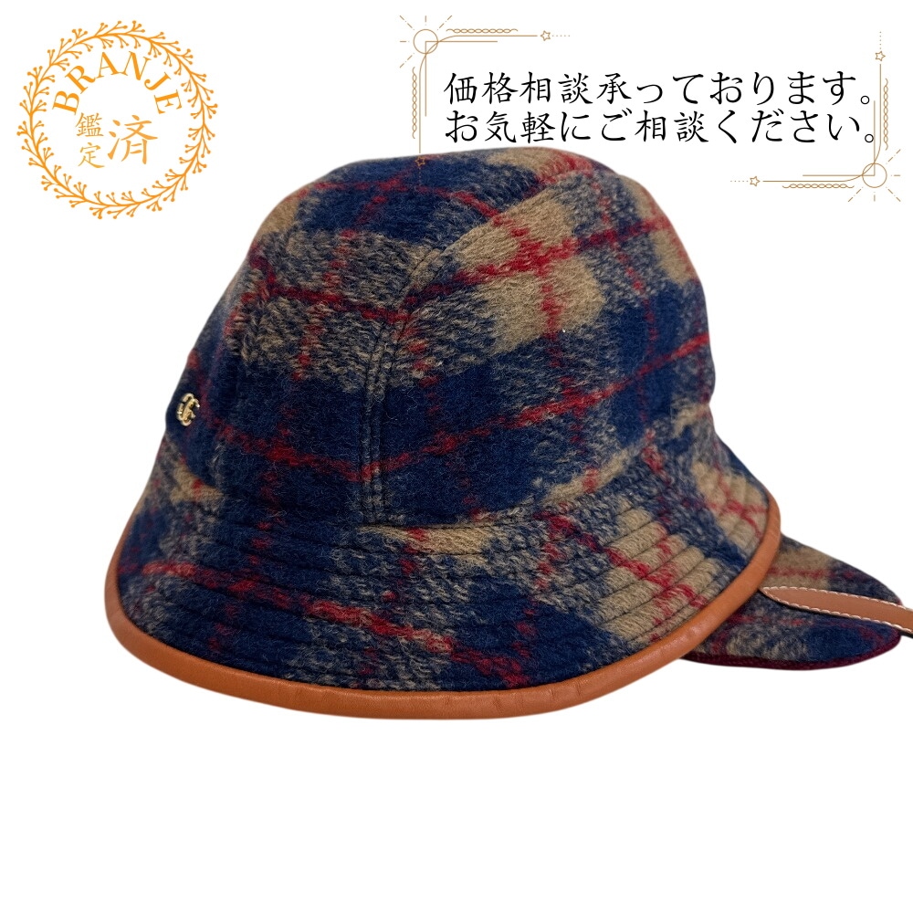 727244 チェック　帽子 ウール ハット マルチカラー