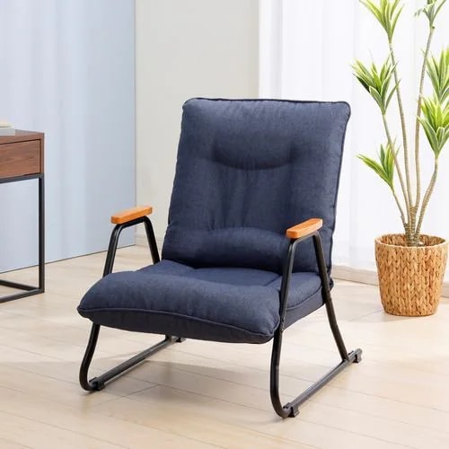 【期間限定大特価】ヤマダオリジナル 木製アーム付き高座椅子 幅64cm 座面高さ37cm 6段階リクライニング 1人掛 立ち座りしやすい ネイビー