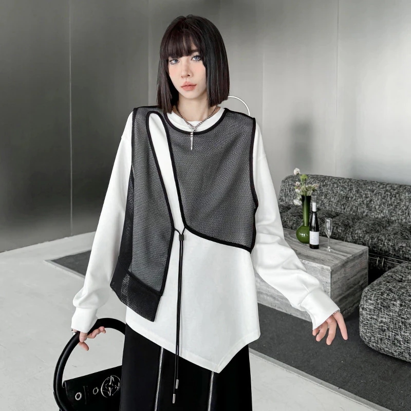 【J.Fashion】 チュールカバー＋スウェット 2セット トレーナー 春秋 レディース トップス メガ割30%までに制限