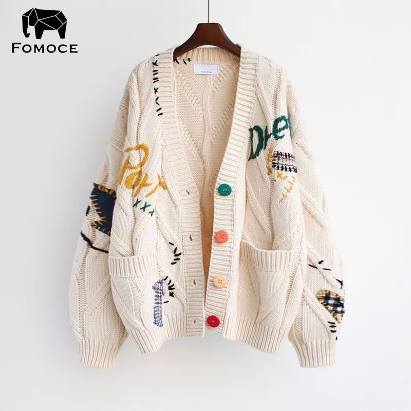 新しい怠惰なスタイルカーディガンジャンパーレディースジャケットアウターウェア刺繍ニットカーディガントップス