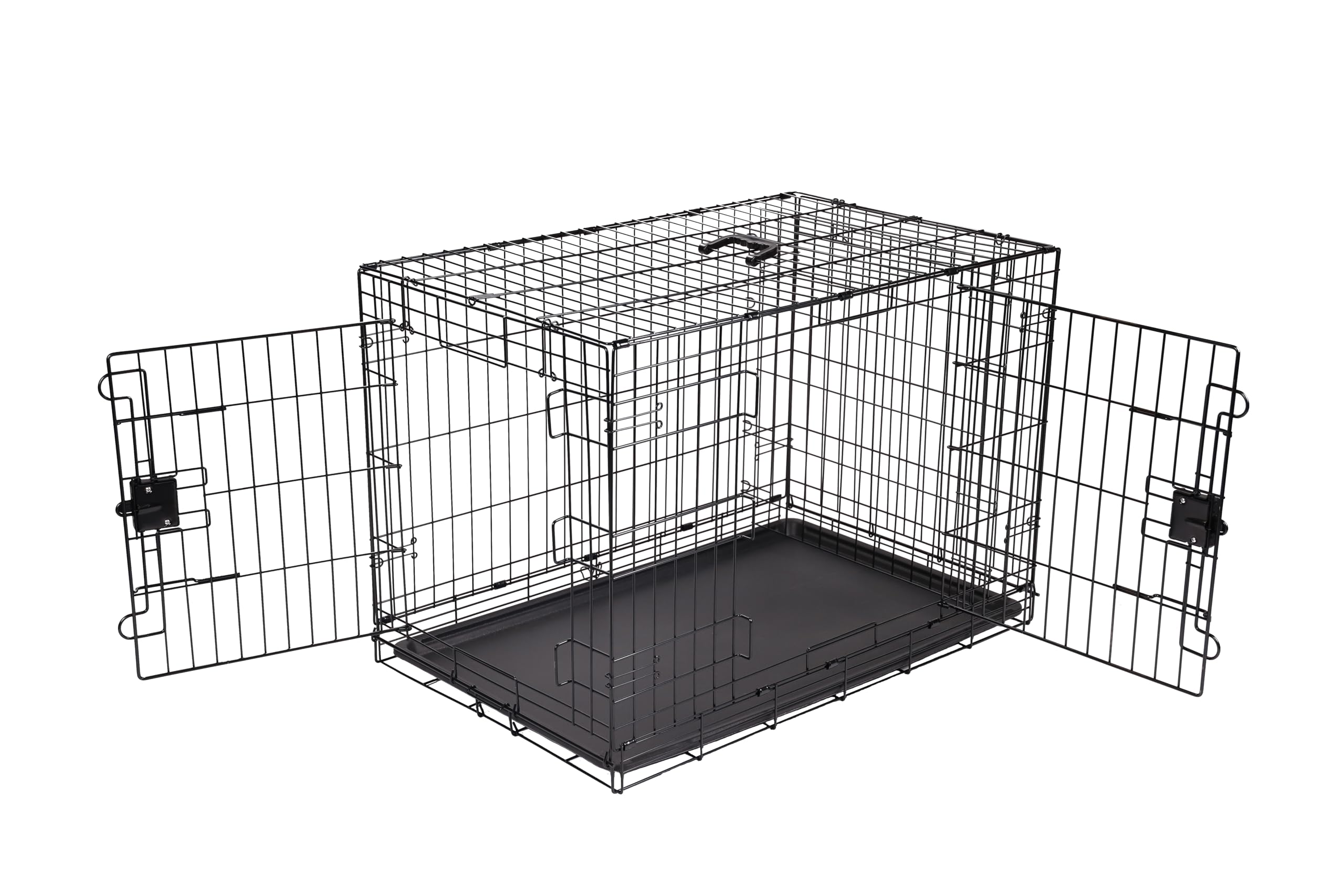 Amazonベーシック 犬 ペットケージ 中型犬 折り畳み式 トレー付きダブルドア 91 cm x 58 cm x 64 cm ブラック