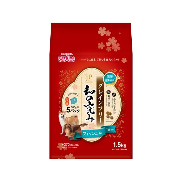 【1ケース】【お取り寄せ対象品】ペットライン　ＪＰスタイル和の究み小粒グレインフリーフィッシュ味１歳 1.5kg [ペットライン] *4個