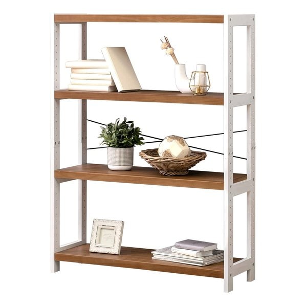 ラック ホワイトウォッシュ・ライトブラウン 4段収納 幅90×奥行30×高さ120cm MCC-6037WSLB