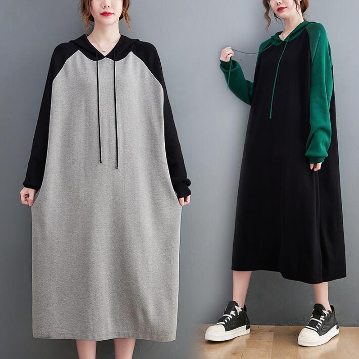 ロングパーカー レディース　トレーナー　スウエット パーカー 　ロングワンピース　オーバーサイズ　フード付き 　切替　ロング　ビッグシルエット　大きめ　長袖　ゆったり　着痩せ 春秋冬