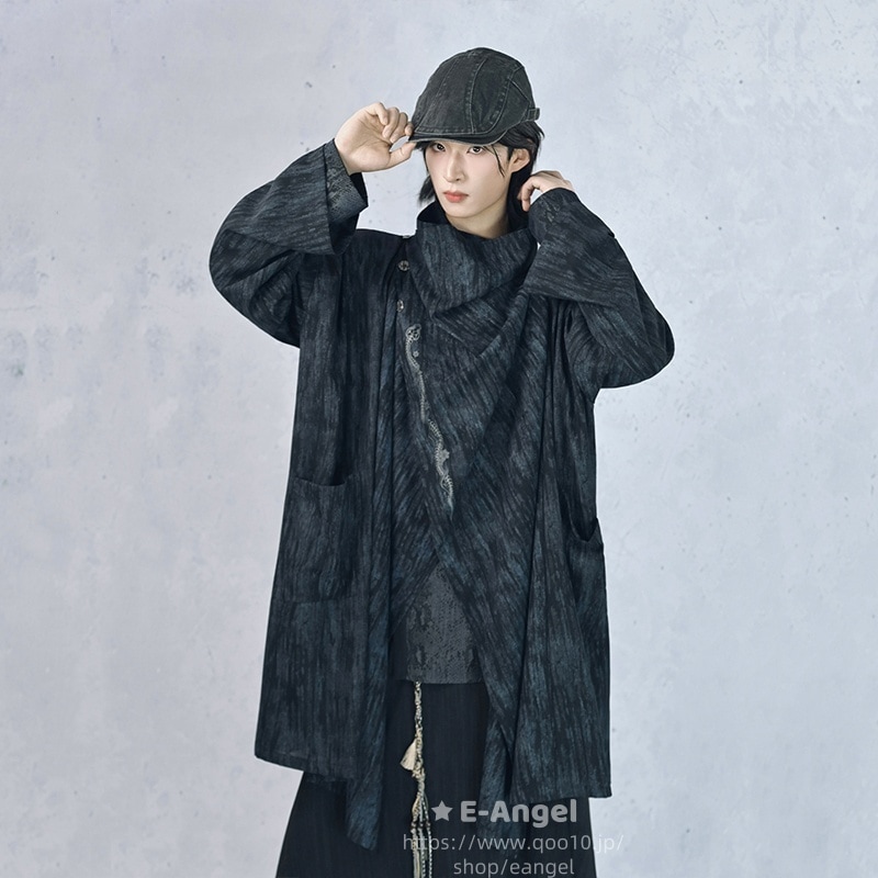 チャイナ風アウター カーディガン メンズ 男女通用 タイダイ柄 カップル 蛇紋 ポンチョ風 個性的ファション 着痩せ 合わせやすい 中華服 綿麻生地