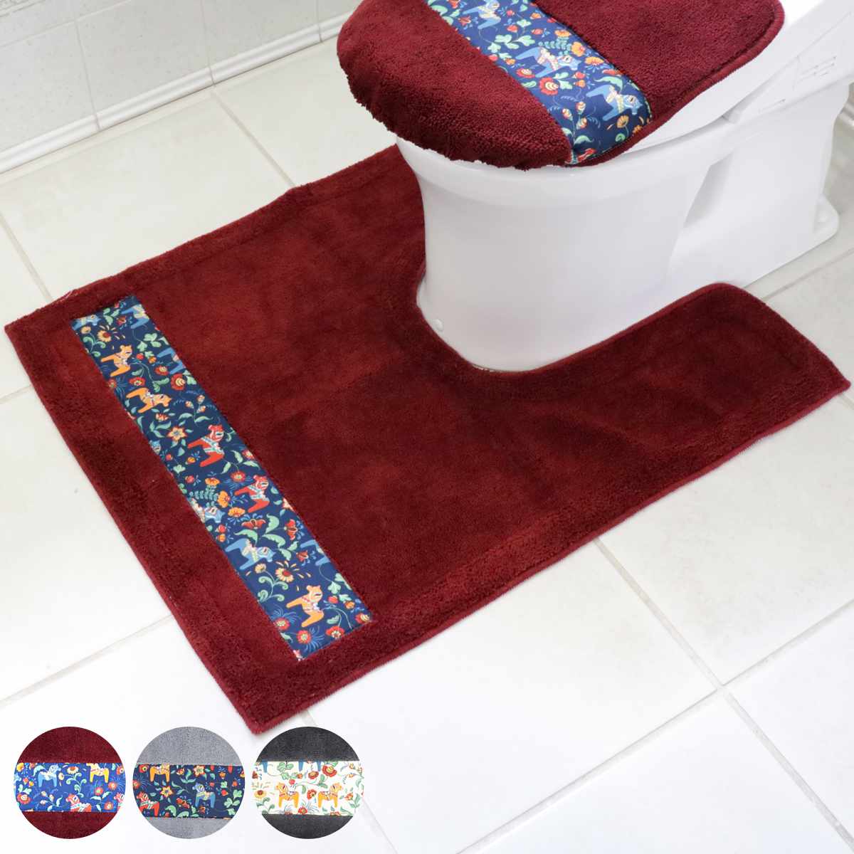 トイレマット ダーラヘスト 耳長 90x70cm トイレ マット 抗菌 防臭 吸水 速乾 洗濯可 滑り止め 足元マット ロング 日本製 トイレタリー ダーラヘスト柄 馬 北欧 洗える