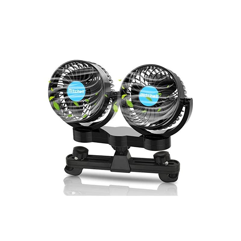 車用扇風機 車載ファン 静音 双頭 4インチ クリップ付 360回転 角度調整可能 前後部座席用